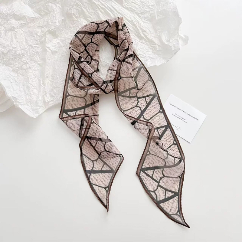 Копринен шал Georgette за жени, професионален офис стил, дълъг тесен модел (100% коприна, crepe тъкан, печат, лято)