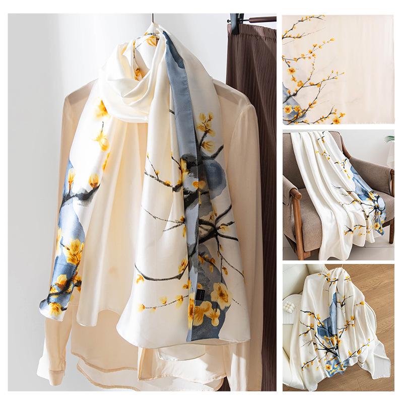 Huihe poliészter sál, retro nyomással, friss és édes stílus