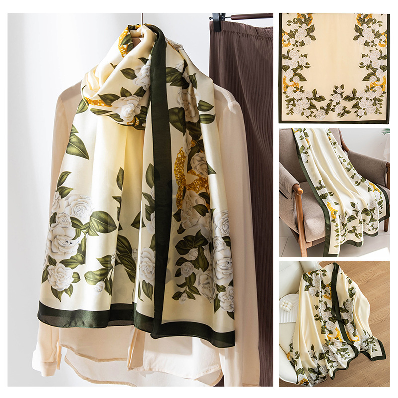 Huihe poliészter sál, retro nyomással, friss és édes stílus