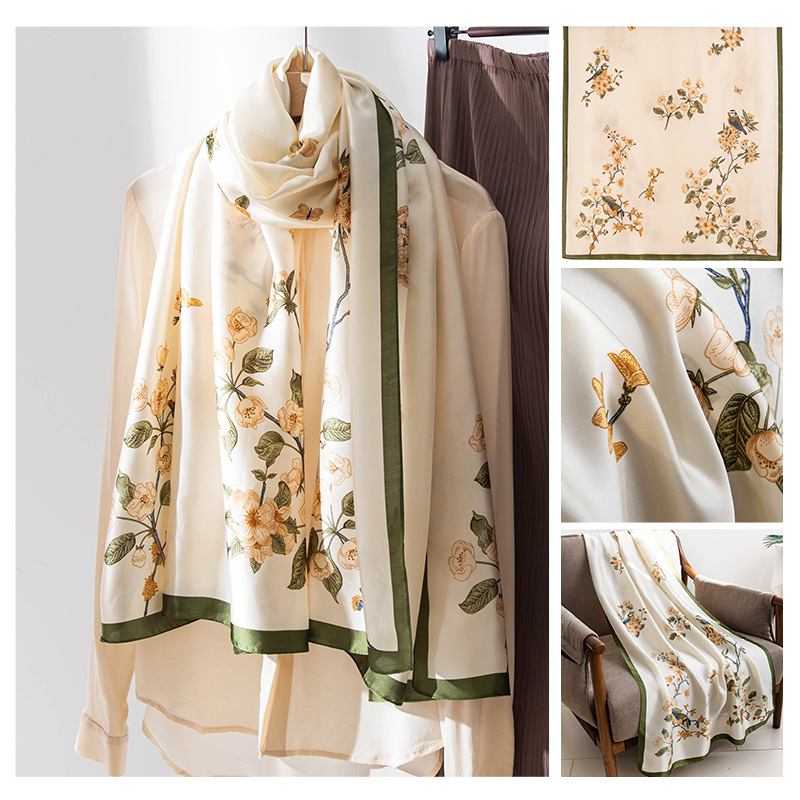 Huihe poliészter sál, retro nyomással, friss és édes stílus