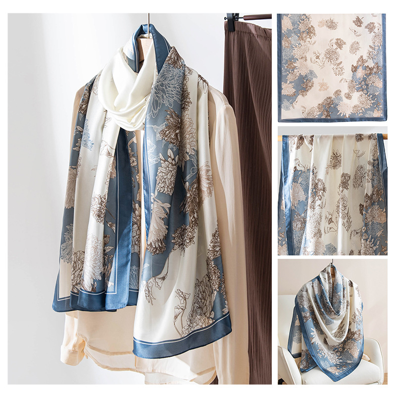 Huihe poliészter sál, retro nyomással, friss és édes stílus