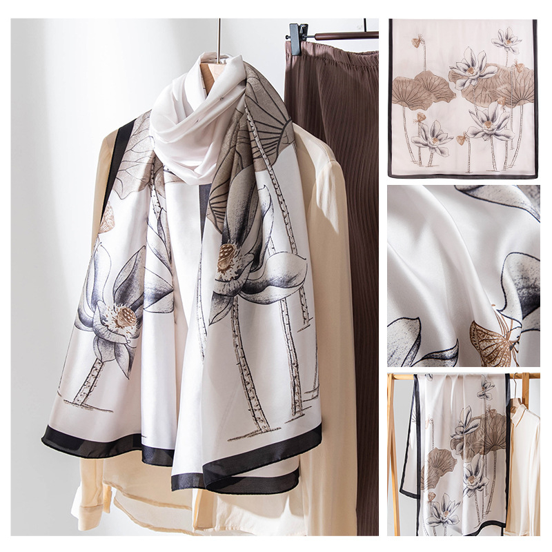 Huihe poliészter sál, retro nyomással, friss és édes stílus