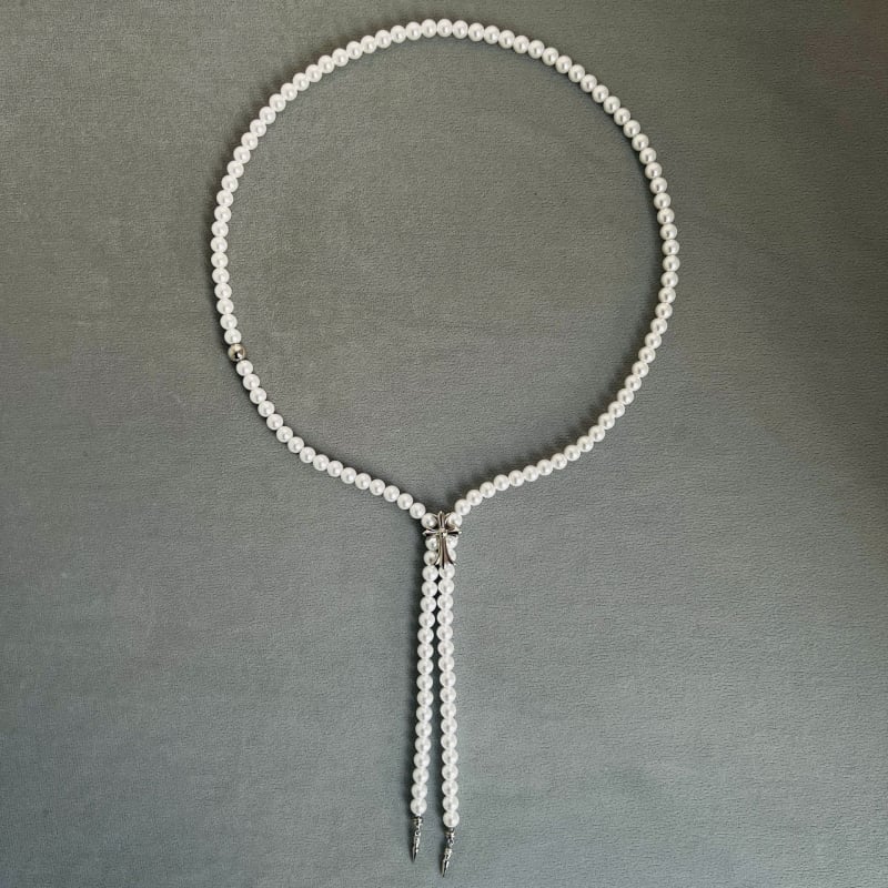 Műgyöngy kereszt nyaklánc sárgaréz medállal, geometriai gyöngy lánc, 44,6 g