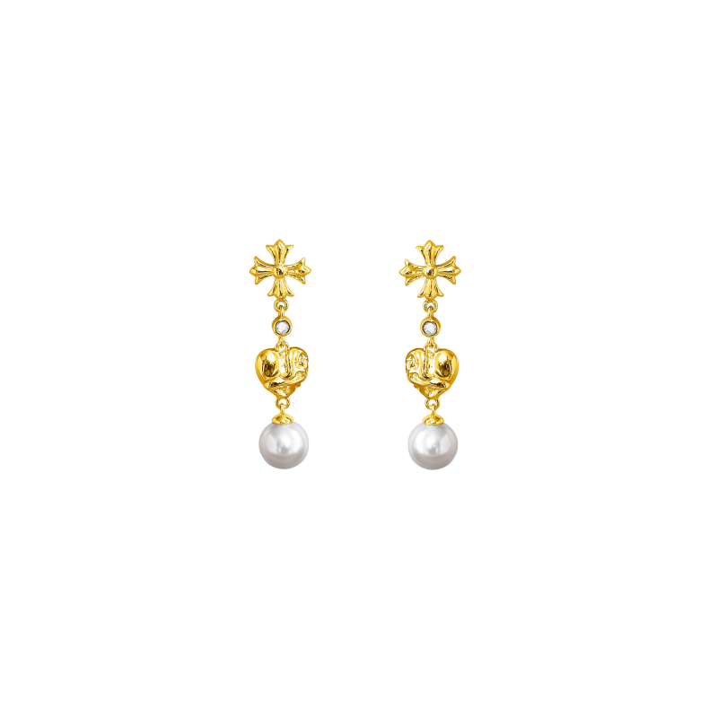 Műgyöngy kereszt nyaklánc sárgaréz medállal, geometriai gyöngy lánc, 44,6 g