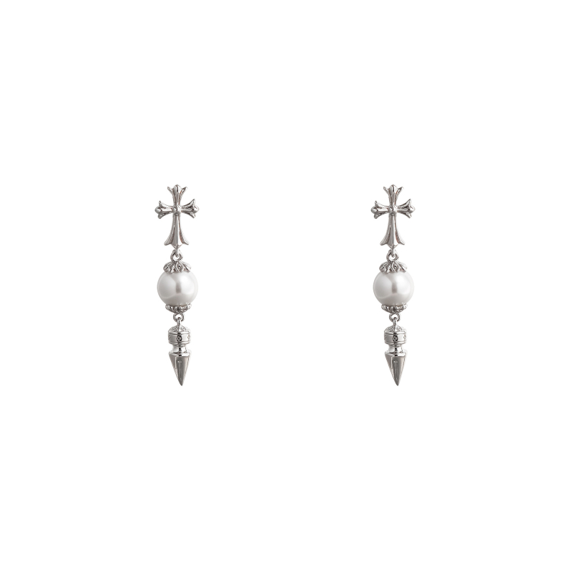 Műgyöngy kereszt nyaklánc sárgaréz medállal, geometriai gyöngy lánc, 44,6 g