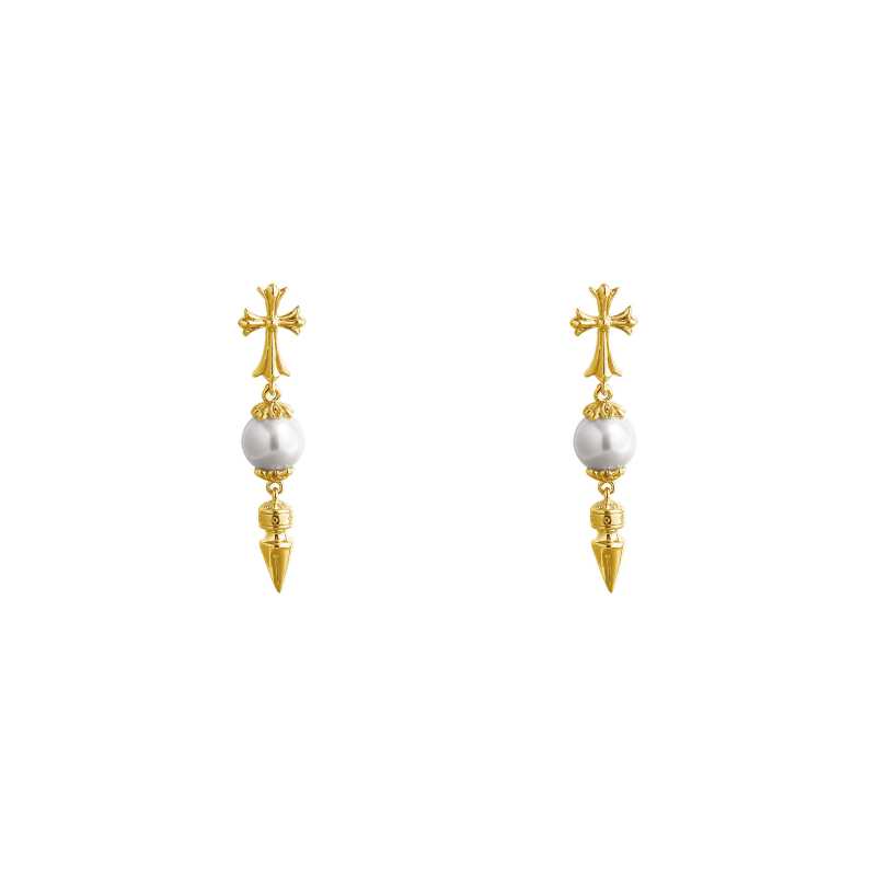 Műgyöngy kereszt nyaklánc sárgaréz medállal, geometriai gyöngy lánc, 44,6 g