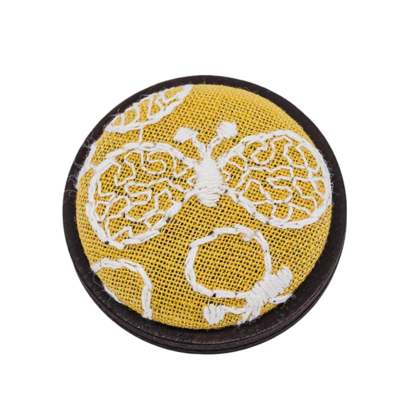 Bross - 3D hímzés, vászon anyag, sárgaréz biztonsági tű, kerek friss dizájn, uniszex