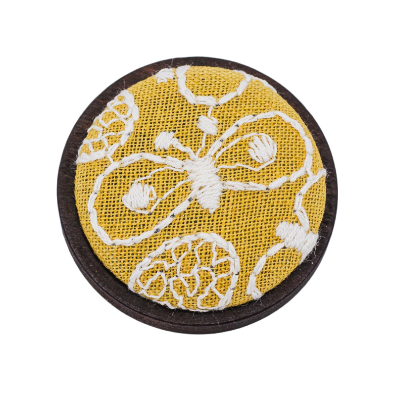 Bross - 3D hímzés, vászon anyag, sárgaréz biztonsági tű, kerek friss dizájn, uniszex