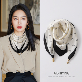 Négyzet alakú szatén selyemsál, tavasz, friss és édes stílus, nyomtatott minta