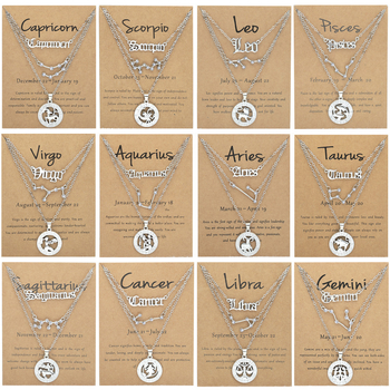 12 csillagjegyű nyaklánc, retro stílusú medállal, csillagképpel, keresztezett lánc, ötvözet anyagú, hossz 47–56 cm, három darabos ékszerszett