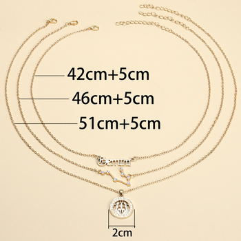 12 csillagjegyű nyaklánc, retro stílusú medállal, csillagképpel, keresztezett lánc, ötvözet anyagú, hossz 47–56 cm, három darabos ékszerszett