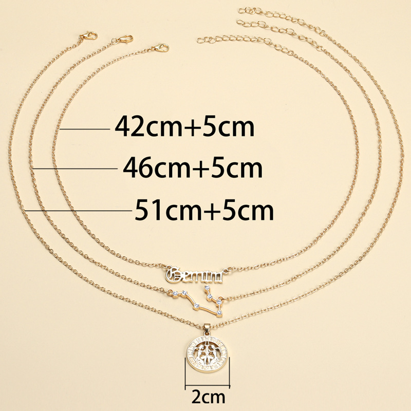 12 csillagjegyű nyaklánc, retro stílusú medállal, csillagképpel, keresztezett lánc, ötvözet anyagú, hossz 47–56 cm, három darabos ékszerszett
