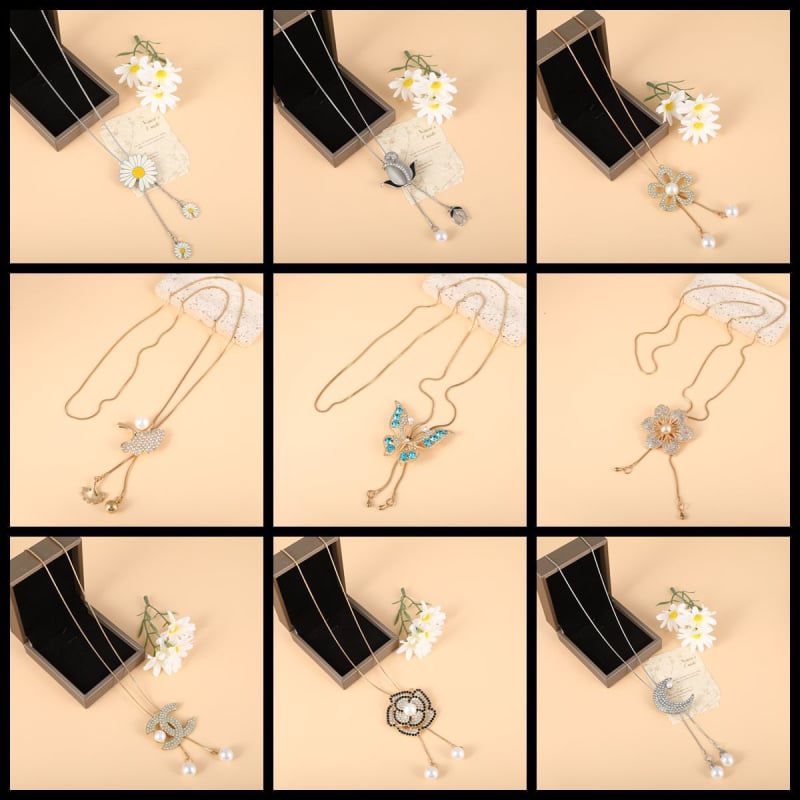 Korėjiečių stiliaus ilgas kaklo papuošalas su gėlių motyvu, lydinio karoliukų grandinė, langinis raštas