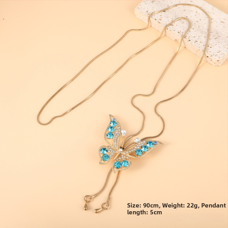 Korėjiečių stiliaus ilgas kaklo papuošalas su gėlių motyvu, lydinio karoliukų grandinė, langinis raštas