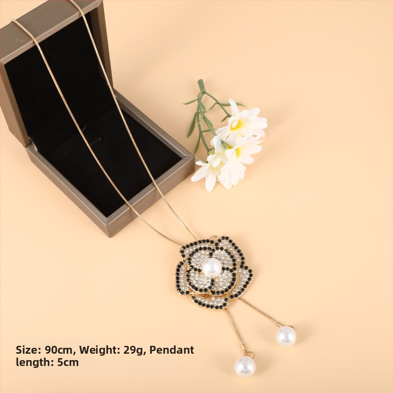 Korėjiečių stiliaus ilgas kaklo papuošalas su gėlių motyvu, lydinio karoliukų grandinė, langinis raštas