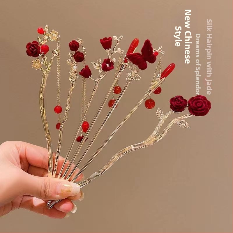 Juukseklips bojtidega, hiina stiilis Han dinastia inspiratsioon, sulamaterjal, 2021. aasta suvine väljaanne