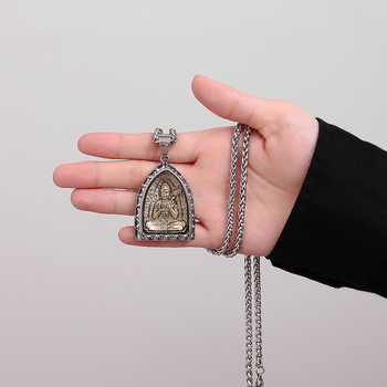 Titāna tērauda kaklarota ar Budas amuletu, astoņi aizbildņi, muguras zodiaks un diamantu akcenti