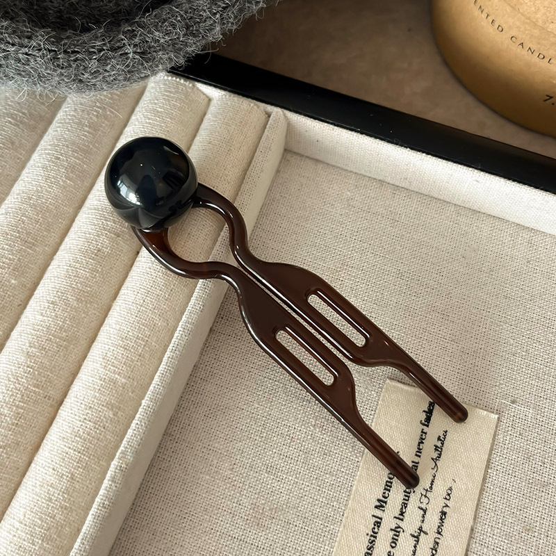 U-kujuline juukseklips ümmarguse helmiga, etnilise stiiliga, materjal: atsetaat