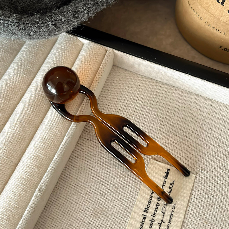 U-kujuline juukseklips ümmarguse helmiga, etnilise stiiliga, materjal: atsetaat