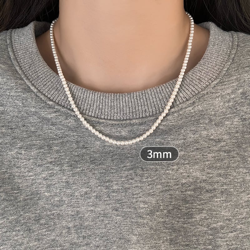 Gyöngy nyaklánc gyöngyház medállal, U-formájú kialakítás, Seiko kezelés, egyszerű, texturált, könnyed luxus stílus