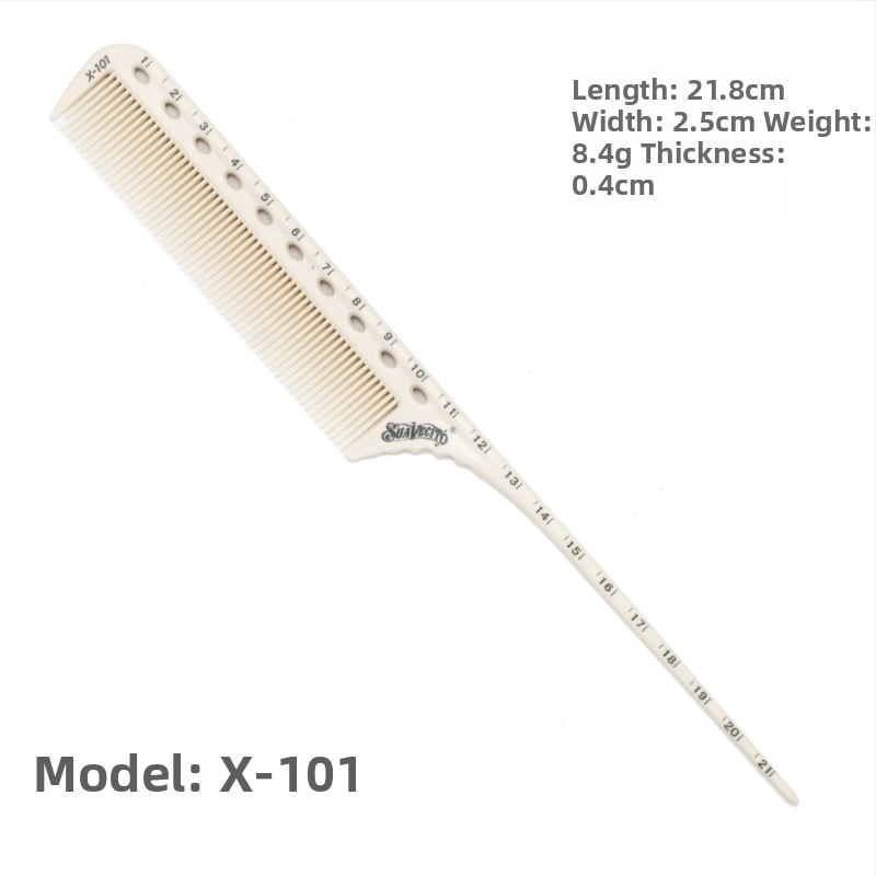 SUAVECITO matu ķemme ar mērlaukām, ciets plastiks, divpusēja, frizieru salonam, vīriešiem un sievietēm, licencēta privātā zīmola etiķete