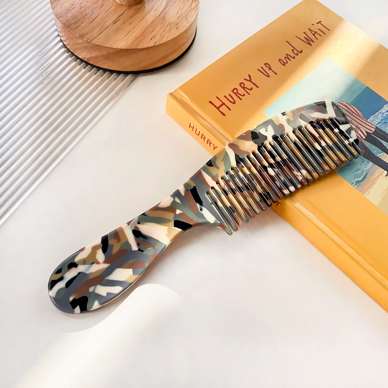 Pieptene de îndreptat părul din acetat, stil vintage, manufactură manuală, design geometric, brand Perfia