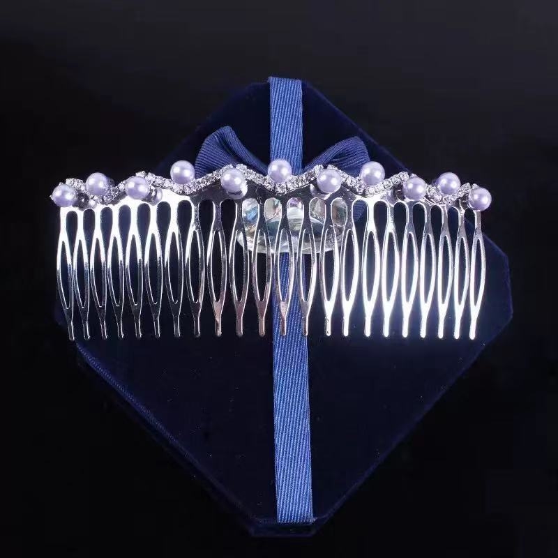 Pieptene metalic pentru păr cu strasuri, formă nod papion, placare electroplatinată, accesorii păr pentru femei