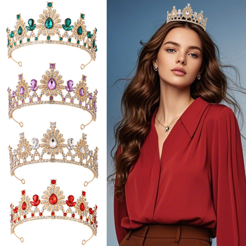 Vjenčana kruna-tiara, Barokni luksuz, cinkova legura, 18K, ametist kristal, stil princeza/dijete