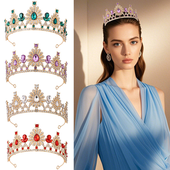 Vjenčana kruna-tiara, Barokni luksuz, cinkova legura, 18K, ametist kristal, stil princeza/dijete