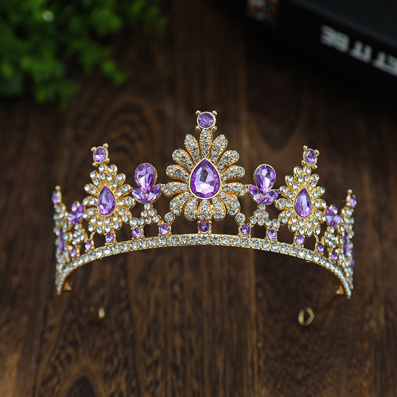 Vjenčana kruna-tiara, Barokni luksuz, cinkova legura, 18K, ametist kristal, stil princeza/dijete