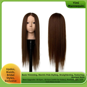 XY-004 Model glave za wig za praksu friziranja, kosa od mješovitih vlakana, duga ravna kosa s šiškama (ravnom ili kosom), srednje-duga duljina