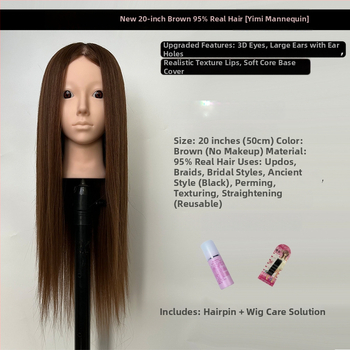 XY-004 Model glave za wig za praksu friziranja, kosa od mješovitih vlakana, duga ravna kosa s šiškama (ravnom ili kosom), srednje-duga duljina