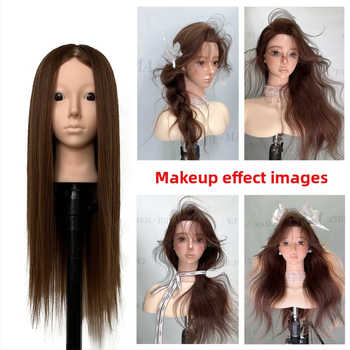 XY-004 Model glave za wig za praksu friziranja, kosa od mješovitih vlakana, duga ravna kosa s šiškama (ravnom ili kosom), srednje-duga duljina