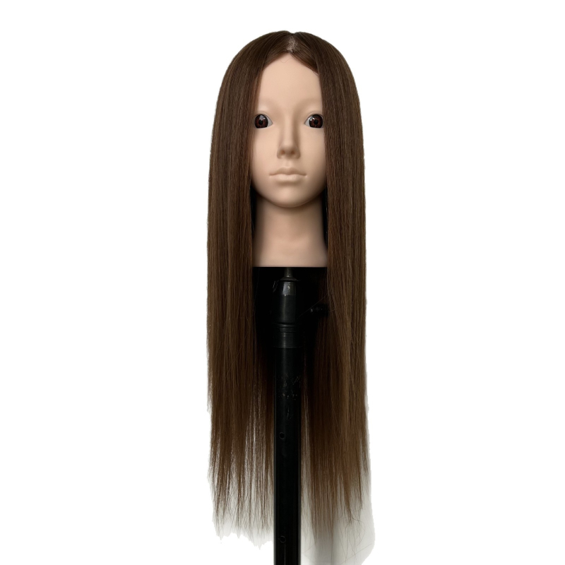 XY-004 Model glave za wig za praksu friziranja, kosa od mješovitih vlakana, duga ravna kosa s šiškama (ravnom ili kosom), srednje-duga duljina