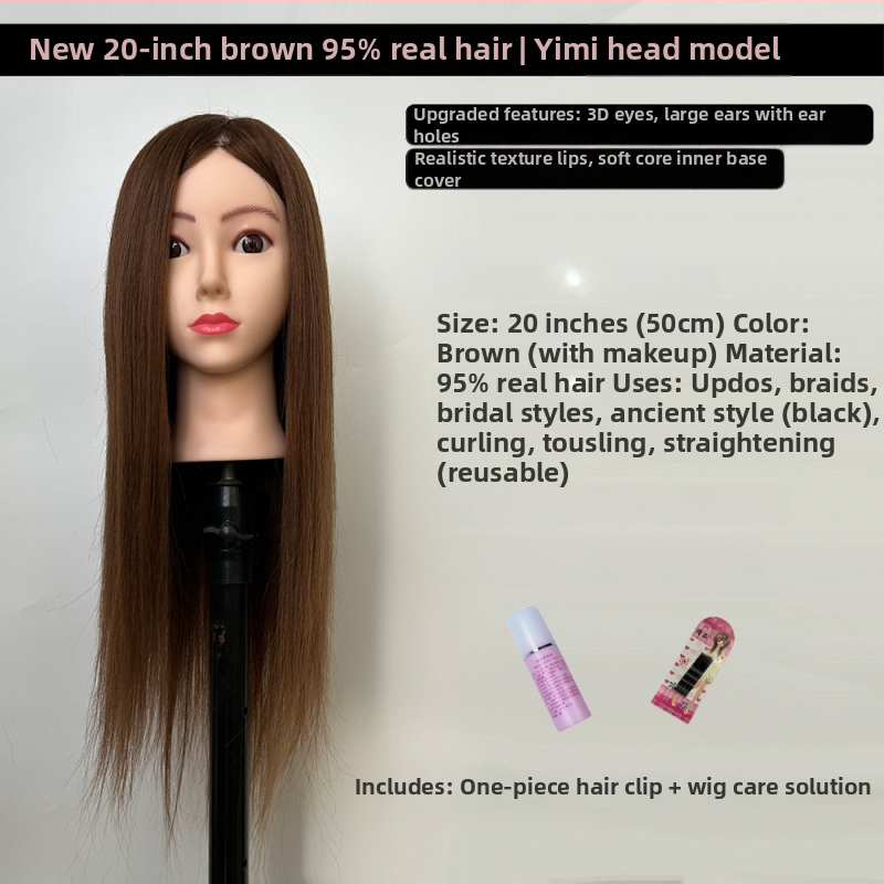 XY-004 Model glave za wig za praksu friziranja, kosa od mješovitih vlakana, duga ravna kosa s šiškama (ravnom ili kosom), srednje-duga duljina