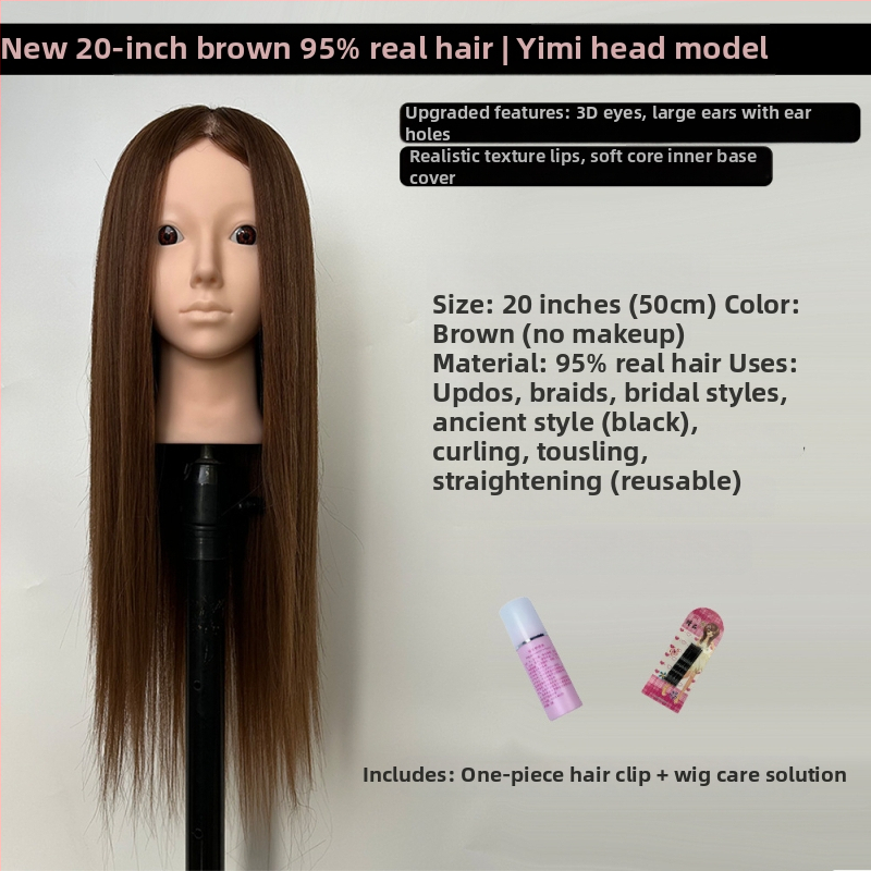 XY-004 Model glave za wig za praksu friziranja, kosa od mješovitih vlakana, duga ravna kosa s šiškama (ravnom ili kosom), srednje-duga duljina