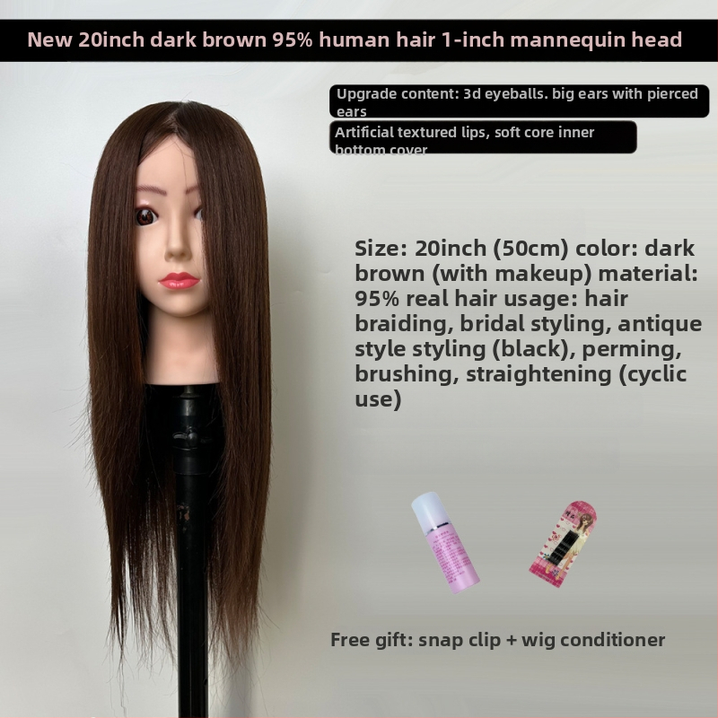 XY-004 Model glave za wig za praksu friziranja, kosa od mješovitih vlakana, duga ravna kosa s šiškama (ravnom ili kosom), srednje-duga duljina