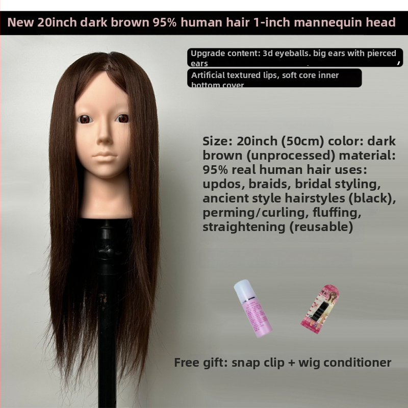 XY-004 Model glave za wig za praksu friziranja, kosa od mješovitih vlakana, duga ravna kosa s šiškama (ravnom ili kosom), srednje-duga duljina