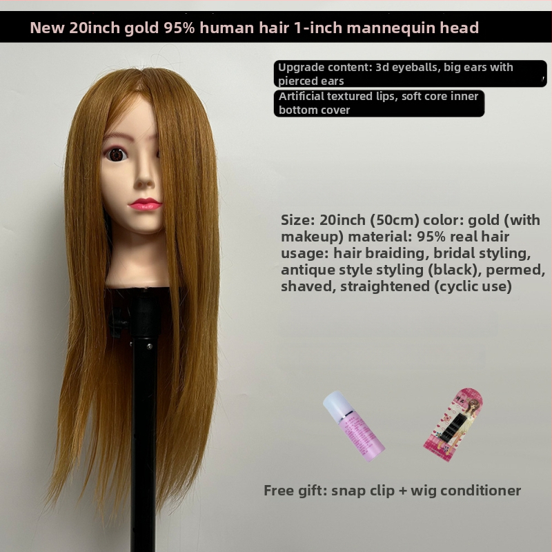 XY-004 Model glave za wig za praksu friziranja, kosa od mješovitih vlakana, duga ravna kosa s šiškama (ravnom ili kosom), srednje-duga duljina