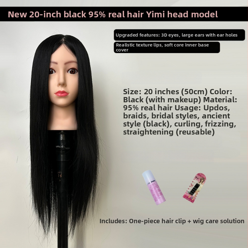 XY-004 Model glave za wig za praksu friziranja, kosa od mješovitih vlakana, duga ravna kosa s šiškama (ravnom ili kosom), srednje-duga duljina