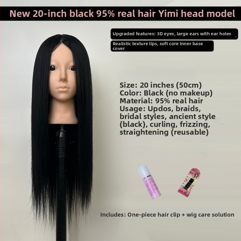 XY-004 Model glave za wig za praksu friziranja, kosa od mješovitih vlakana, duga ravna kosa s šiškama (ravnom ili kosom), srednje-duga duljina