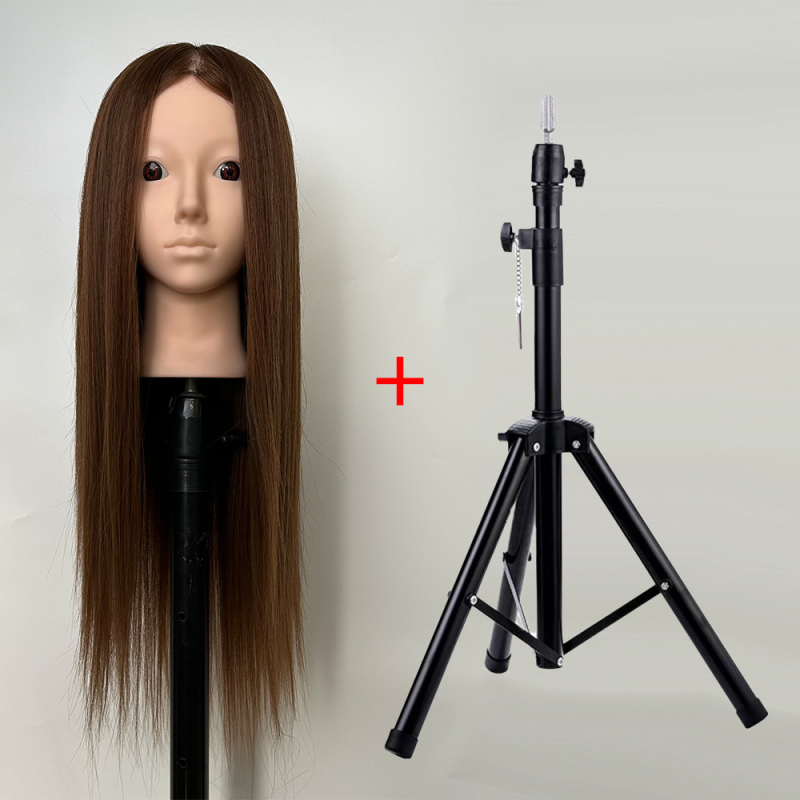 XY-004 Model glave za wig za praksu friziranja, kosa od mješovitih vlakana, duga ravna kosa s šiškama (ravnom ili kosom), srednje-duga duljina