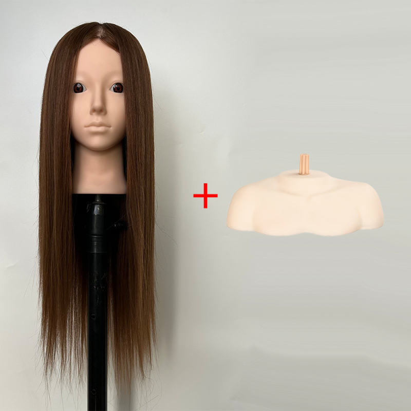 XY-004 Model glave za wig za praksu friziranja, kosa od mješovitih vlakana, duga ravna kosa s šiškama (ravnom ili kosom), srednje-duga duljina