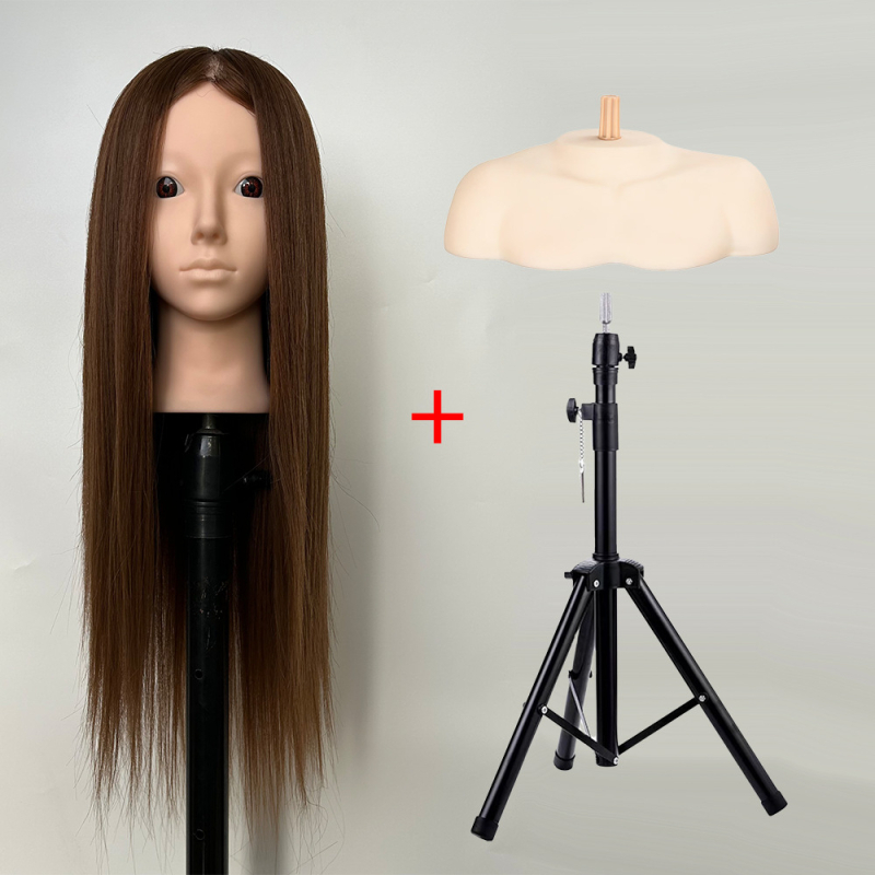 XY-004 Model glave za wig za praksu friziranja, kosa od mješovitih vlakana, duga ravna kosa s šiškama (ravnom ili kosom), srednje-duga duljina