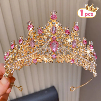 Tiara de mireasă pentru păr, din aliaj, cu cristale, formă de coroană, electroplating (Material: aliaj; Cristale: cristale; Stil: feminin; Formă: coroană; Finisare: electroplating)