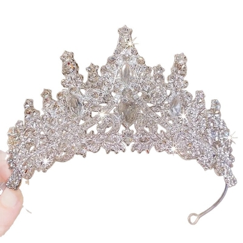 Tiara de mireasă pentru păr, din aliaj, cu cristale, formă de coroană, electroplating (Material: aliaj; Cristale: cristale; Stil: feminin; Formă: coroană; Finisare: electroplating)