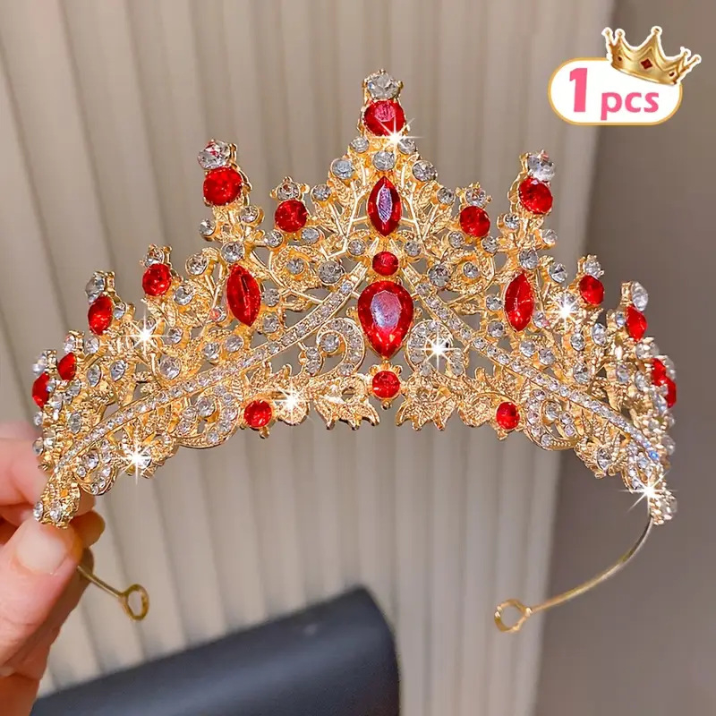 Tiara de mireasă pentru păr, din aliaj, cu cristale, formă de coroană, electroplating (Material: aliaj; Cristale: cristale; Stil: feminin; Formă: coroană; Finisare: electroplating)
