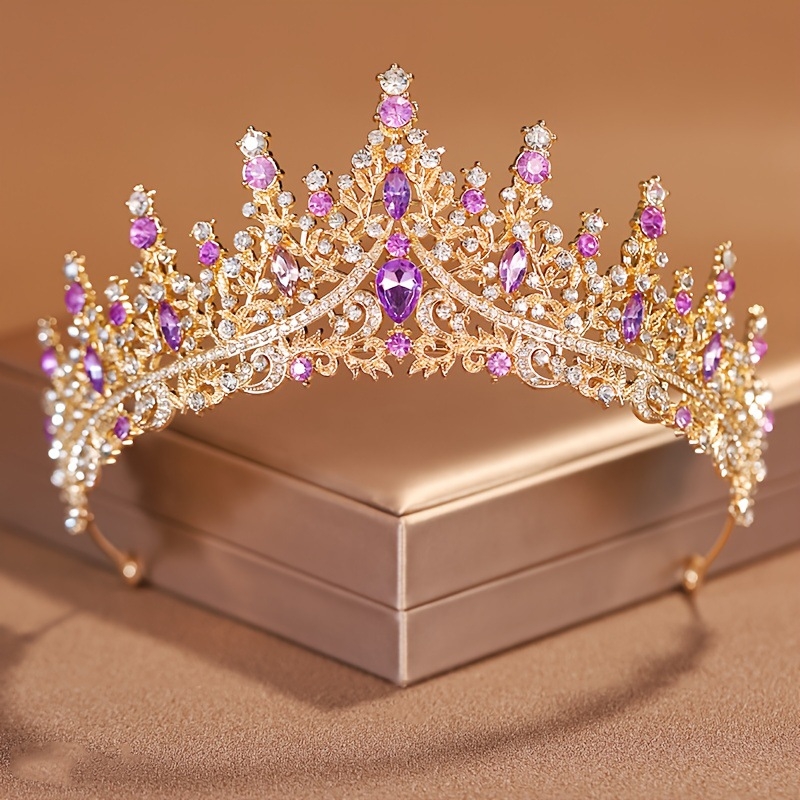 Tiara de mireasă pentru păr, din aliaj, cu cristale, formă de coroană, electroplating (Material: aliaj; Cristale: cristale; Stil: feminin; Formă: coroană; Finisare: electroplating)