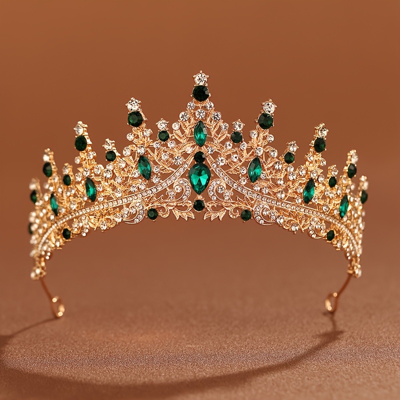 Tiara de mireasă pentru păr, din aliaj, cu cristale, formă de coroană, electroplating (Material: aliaj; Cristale: cristale; Stil: feminin; Formă: coroană; Finisare: electroplating)