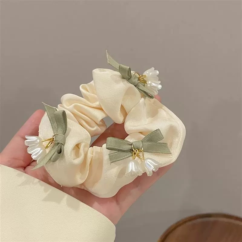 Inel de păr cu floare de trandafir - din plasă, lucrat manual, design simplu, elasticitate mare